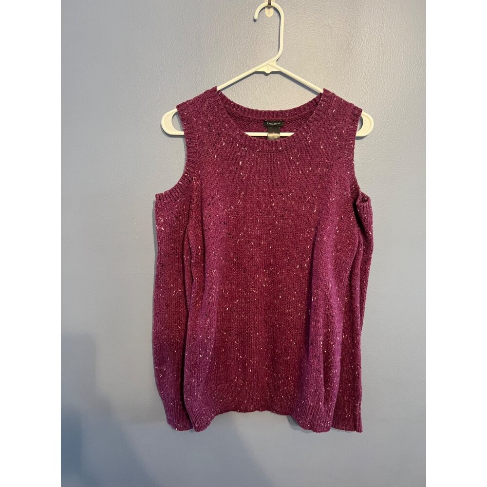 Ann Taylor Factory Burgundy/Purple Knitted Cold Shoulder Sweater Size Large